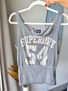 SUPERDEY Union Made 54 SD Graphic Tank Top Gray Vintage Distressed Small